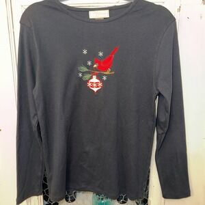 M‎ C sportswear Ladies Medium Black Long Sleeve With Cardinal Christmas Top
